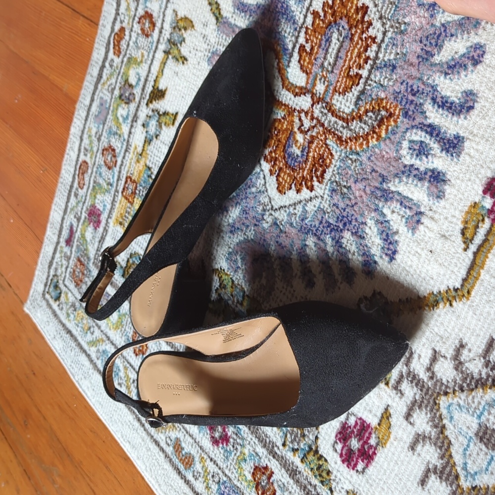 Black Suede Slingback Block Heels